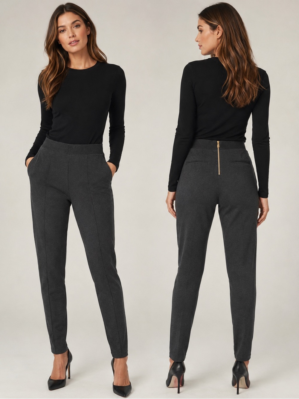 KIT AND ACE Technical Luxury Cashmere Blend Back Zip Pants Charcoal Gray 8